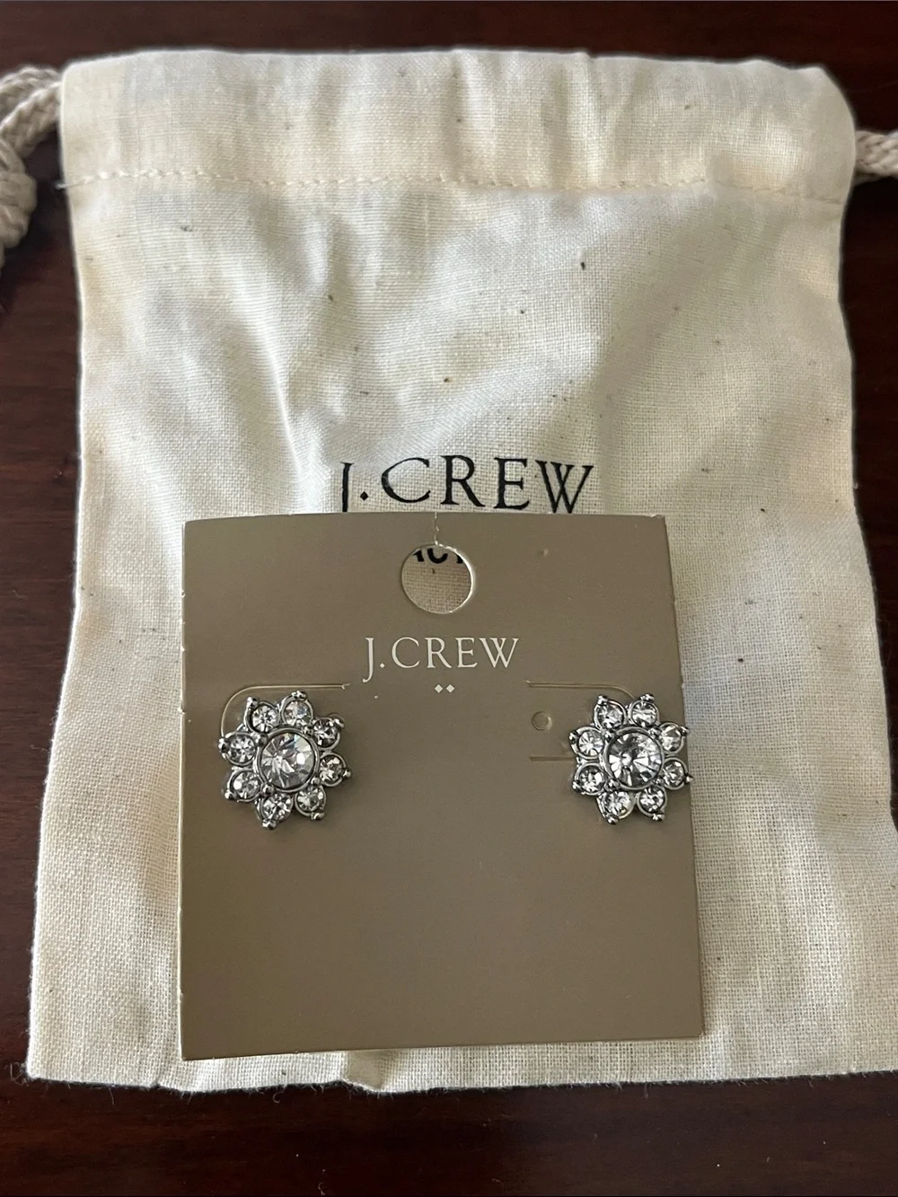 J. Crew Silver Floral Crystal Stud Earrings